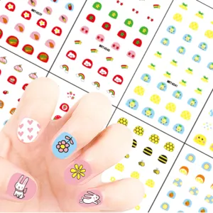 Autocollants d'Ongles pour Enfants Mignons Dessins Animés Fleurs Fruits Animaux DIY Décorations Adhésives Accessoires