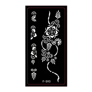 PET hollow tattoo stencil featuring Indian henna floral vine patterns for body art painting.