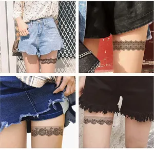 Pegatina de tatuaje de muslo de encaje negro impermeable fiesta festival moda