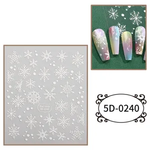 Adesivi per unghie in rilievo 5D con fiocchi di neve, decorazioni natalizie per manicure.
