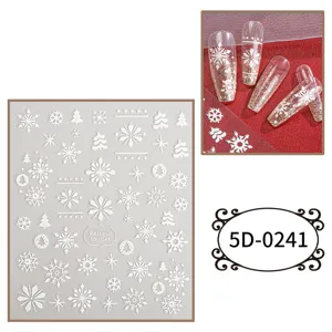 5D adesivi per unghie in rilievo fiocco di neve bianco decalcomanie manicure per le vacanze