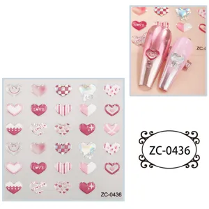 5D soft gel relief heart nail stickers, cute pink DIY decorative adhesive decal for art.