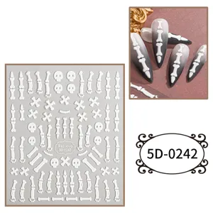 Adesivi per unghie goffrati 5D design scheletro di Halloween decorazione nail art.