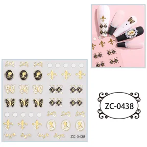 5D embossed nail stickers gold black cameo bow butterfly nail art decals charms decor