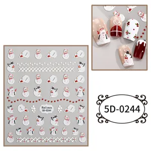 Adesivi per nail art 5D in rilievo con pupazzo di neve natalizio per manicure fai-da-te.