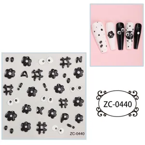 DIY 5D black and white doodle nail stickers cute cartoon relief soft gel sticker for art design
