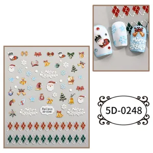 Adesivi per unghie natalizi goffrati 5D simpatico Babbo Natale fiocco di neve decorazioni nail art.