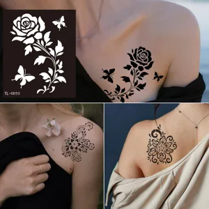 Modello di Tatuaggio Henna Scavato PET Adesivo per Tatuaggio Temporaneo Totem Floreale Strumento di Pittura Corporea Per Festa