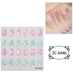 Aurora Shell Nail Rhinestones 3D Gradient Pink Blue Gemstone DIY Manicure Decals Sheet