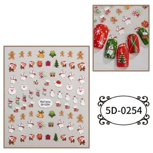 Adesivi per unghie in rilievo 5D di Natale con Babbo Natale, pupazzo di neve e pan di zenzero.