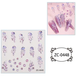 5D holographic jellyfish nail stickers soft relief purple crystal DIY manicure decals SKU