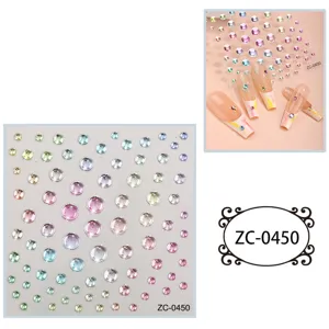 Colorful gradient rhinestone nail stickers 5D resin relief crystal gems for DIY nail art design