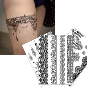 Pegatinas de tatuaje temporal de encaje negro impermeable set de arte corporal henna