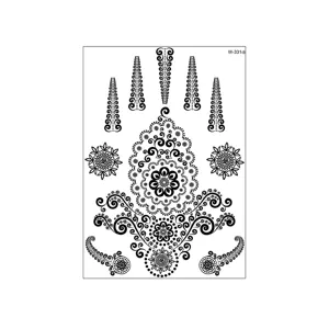 Pegatina de tatuaje temporal de encaje negro mandala henna arte corporal impermeable