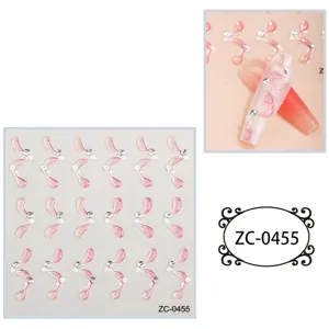 5D embossed pink glitter nail art stickers sheet, cute DIY manicure decal variant design.