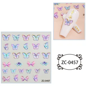 5D soft silicone relief butterfly nail art stickers, colorful gradient DIY manicure decals.