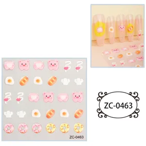 5D embossed soft gel nail stickers featuring cute pig and donut designs for nail art decor.
