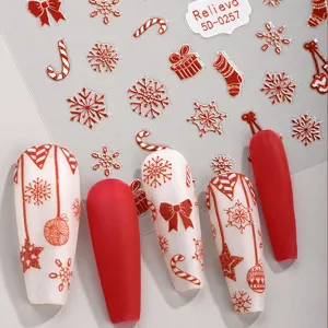 Adesivi per nail art in rilievo 5D di Natale fiocco di neve rosso adesivi per unghie