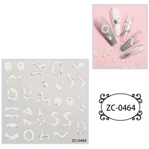 5D embossed nail art stickers, abstract white soft gel decals with colorful spots for DIY manicure.