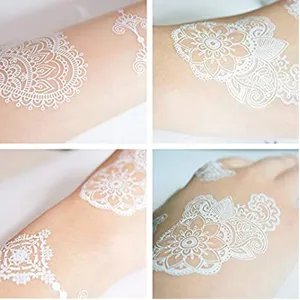 White lace temporary tattoo stickers waterproof 3D henna floral body art for women.