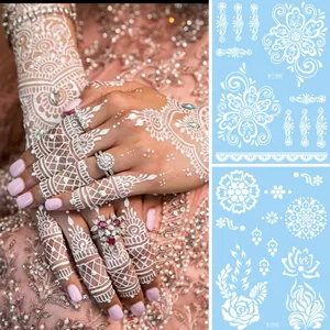 Waterproof white lace temporary tattoo stickers set bridal henna wedding body art decor
