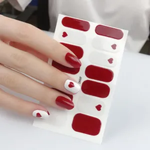 Red white heart nail wraps stickers sweet style manicure decals DIY beauty set 1pc