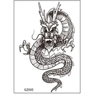 Black and white dragon tattoo sticker detail, traditional artistic line drawing design.