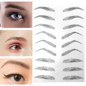 Detailed view of waterproof eyebrow tattoo stickers showing application results and various shapes.