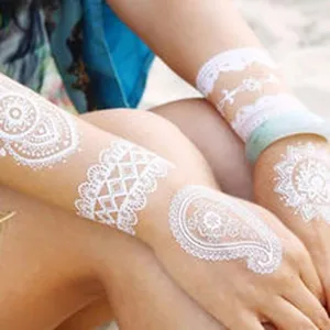 Waterproof white lace temporary tattoo sticker for bridal wedding body art and chic style.