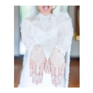 White lace henna temporary tattoo sticker for bridal wedding hand and finger decoration.