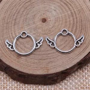 Retro Antique Silver Round Angel Wing Charms For DIY Jewelry Making Zinc Alloy Circular Wing Pendants Handmade Crafts Accessories