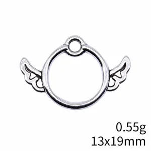 Antique silver circular wing pendant DIY jewelry making accessory lightweight metal charm 13x19mm