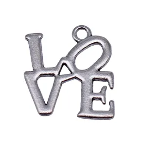 Antique silver LOVE letter charm pendant for DIY jewelry making, vintage style, 20x18mm.
