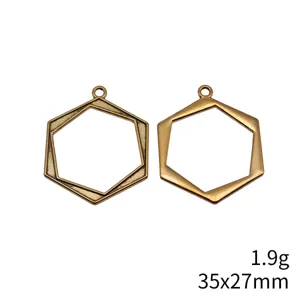 Hohler geometrischer Sechseck Metall Anhänger DIY Schmuck Basteln Zubehör 35x27mm
