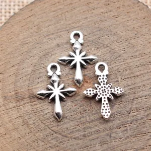 Vintage silver cross star metal charms for DIY jewelry making crafts and accessories.