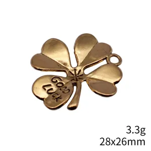 Goldenes vierblättriges Kleeblatt Anhänger DIY Schmuck Basteln Glücksbringer 28x26mm