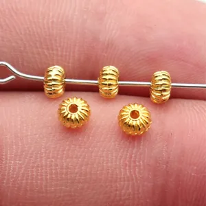 Gold-plated radial petal ribbed beads 4.7x4.7x2.9mm small hole jewelry making findings