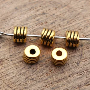 Vintage Zinc Alloy Threaded Round Spacer Beads Retro Electroplated Circular Grooved Loose Small Hole Beads For DIY Jewelry Making Crafts