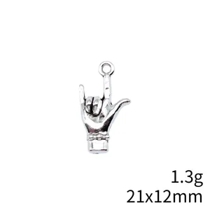Ciondolo in metallo con gesto della mano color argento fai da te gioielli 21x12mm 1.3g