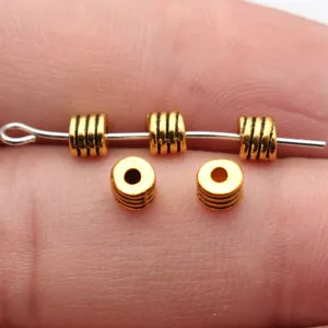 Gold threaded metal spacer beads, small hole loose beads for DIY jewelry making and crafts design.