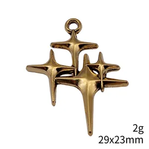Vintage goldener vierzackiger Stern Anhänger, 29x23mm Metall DIY Schmuckherstellung Zubehör.