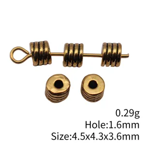Antique gold threaded metal spacer beads, size 4.5x4.3x3.6mm with 1.6mm hole for DIY jewelry.