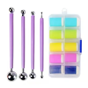 Kit de doigts en eponge DIY avec outils a boule en metal pour peinture et loisirs creatifs.