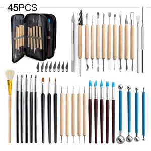 45pcs pottery clay sculpting tools set wooden handle carving knives dotting tools craft kit.