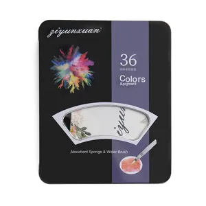 Kit de peinture aquarelle solide 36 couleurs en boîte métallique avec pinceau à réserve d'eau.