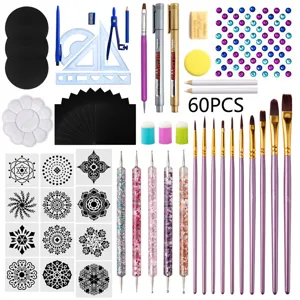 Mandala dotting art tools set 60pcs DIY painting stencils brushes compass drawing kit