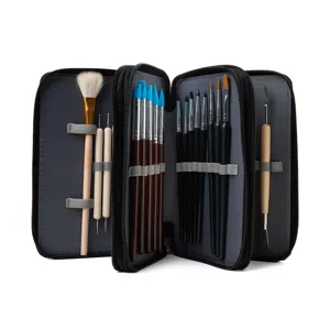 Pottery sculpting tool set with multi-layer zipper storage case for clay and art craft.