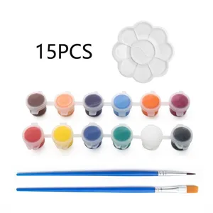 15pcs paint set with 12 color pots flower palette and paint brushes for art and craft.