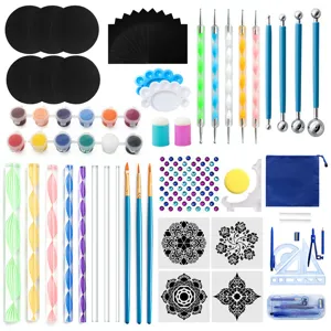 69-piece mandala rock painting dotting tool set with stencils and paint brushes.