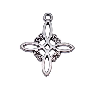 Antique silver cutout star Celtic knot pendant jewelry accessory, vintage design charm for necklace.